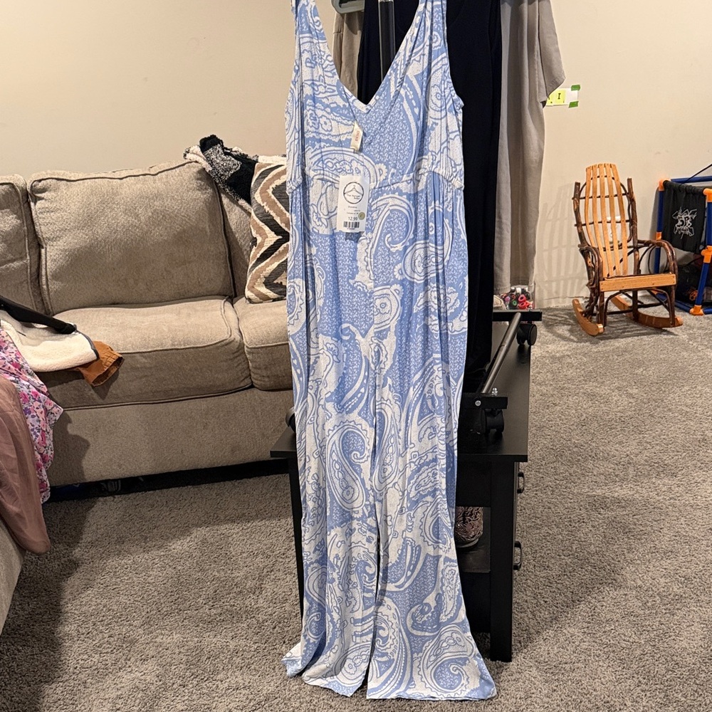 The Hanger Light Blue and White Paisley Maxi Dress